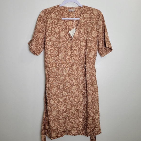 Faherty Earthy Brown Floral Paisley Garden Girl Ashley Linen Wrap Dress S - Picture 3 of 16